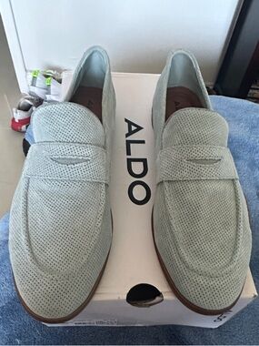 Aldo Light Blue Suede Perforated Penny Loafers